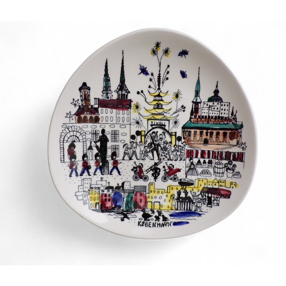 Inger Waage Hand painted Plate Denmark Vintage City Scene Copenhagen Decor